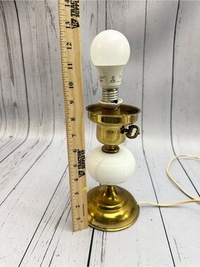 Vintage Brass & Milk Glass Table Lamp Mid Century Accent Light NO SHADE